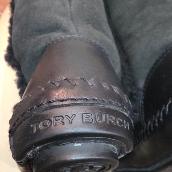 TORY BURCH BLACK KNEE HIGH LEATHER SUEDE SHERPA BOOTS SIZE 7 LIKE NEW COND - Picture 5 of 7